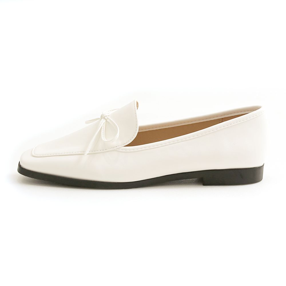 Square Toe Bow Loafers White