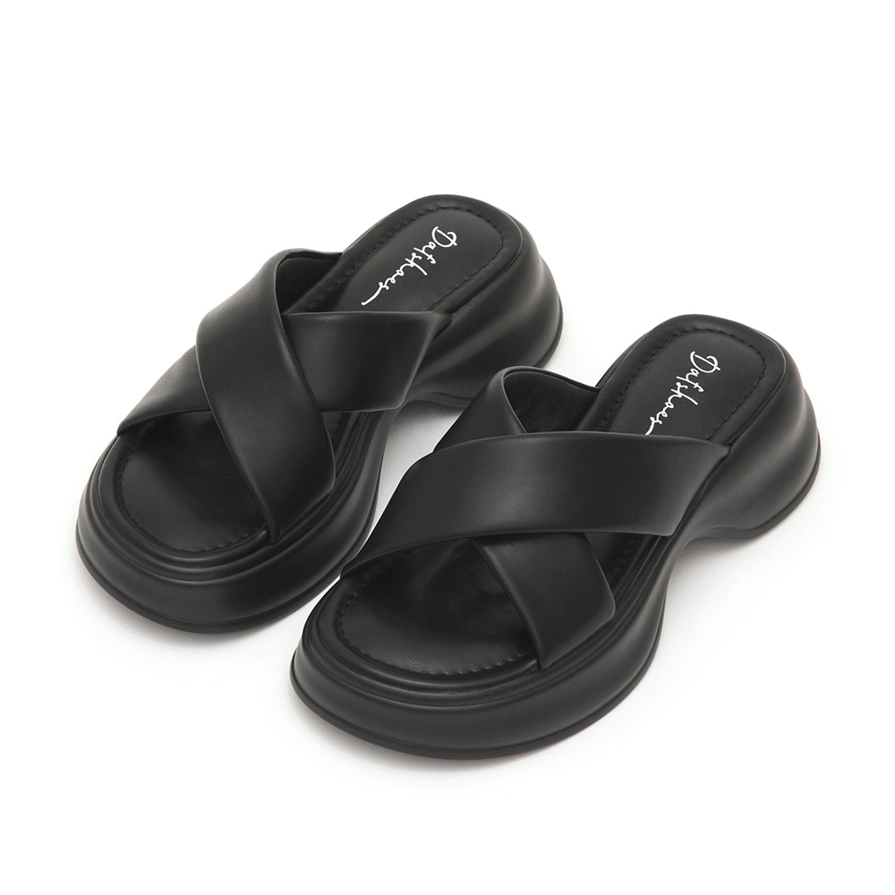 Comfort Cross Wide Strap Thick Sole Slippers Black