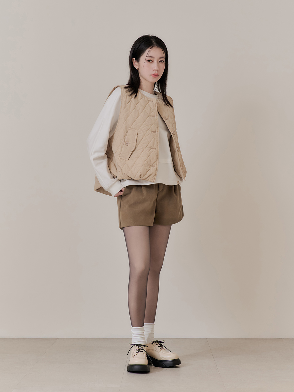 老錢假期輕量底綁帶德比鞋 米白