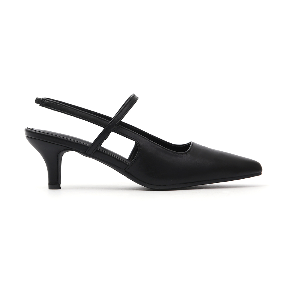 Pointed-Toe Low Heel Slingback Pumps Black