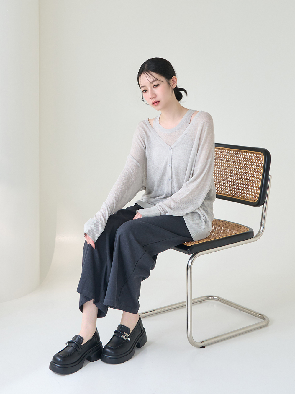 全日舒適小方塊厚底樂福鞋 黑色