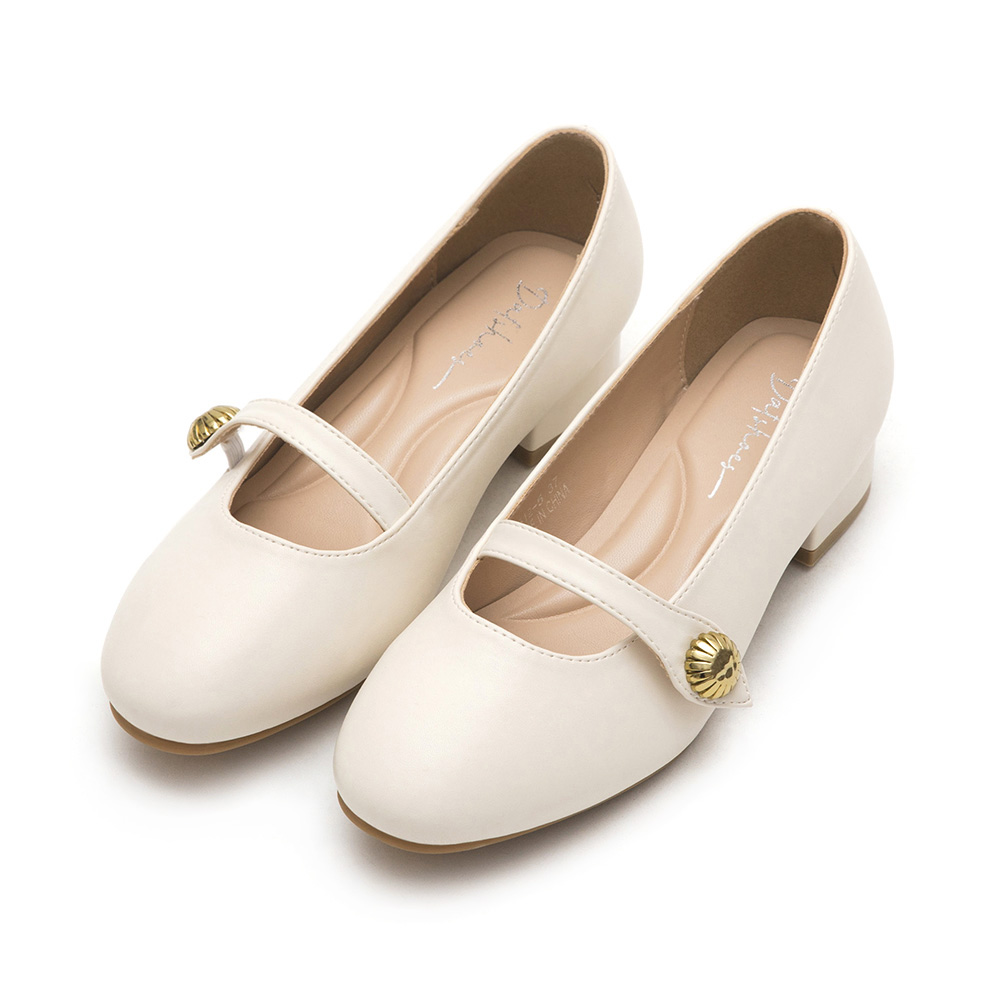 Sunflower Buckle Low-Heel Mary Jane Shoes Beige