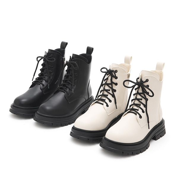 Side Cut Lace-Up Martin Boots Vanilla