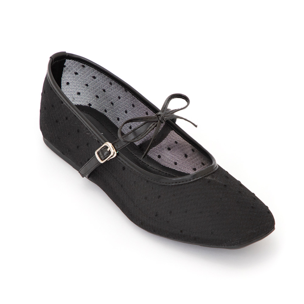 法式點點網紗蝴蝶結瑪莉珍鞋 黑