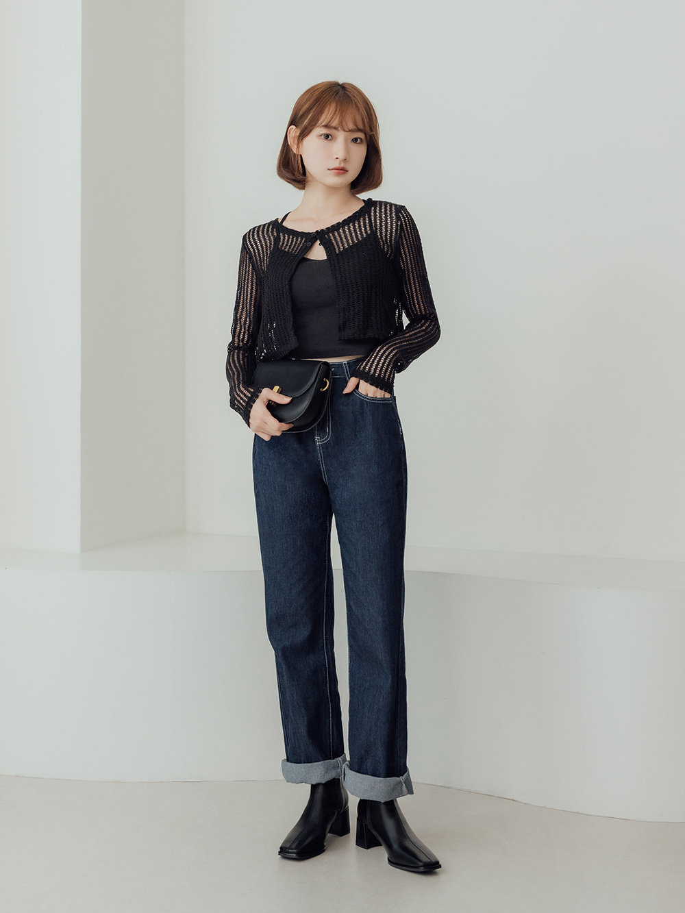 美麗零死角．素面方頭高跟瘦瘦靴 時尚黑