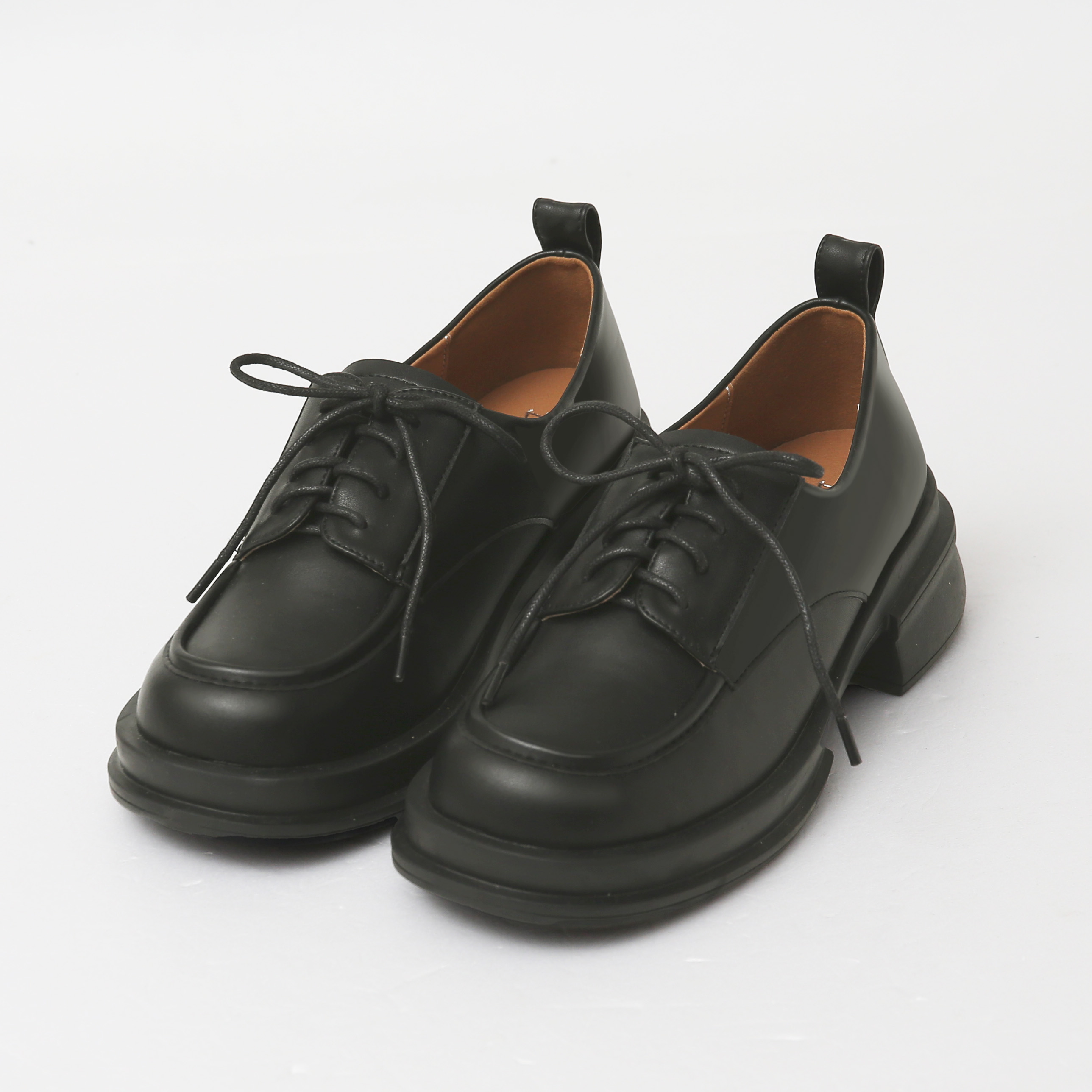 Stitching Low Heel Lace-up Derby Shoes Black