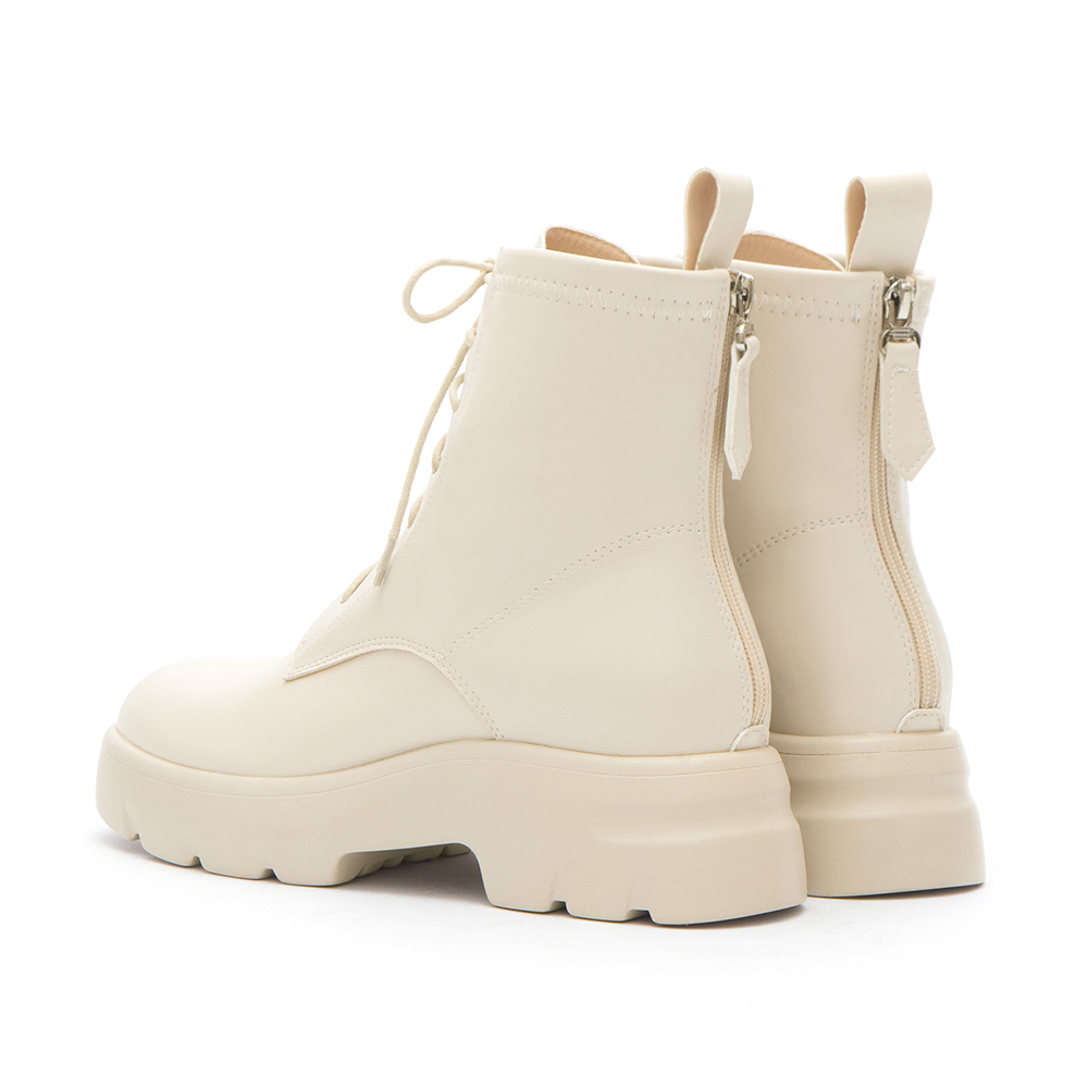 Lightweight Sole Lace-Up Boots Beige