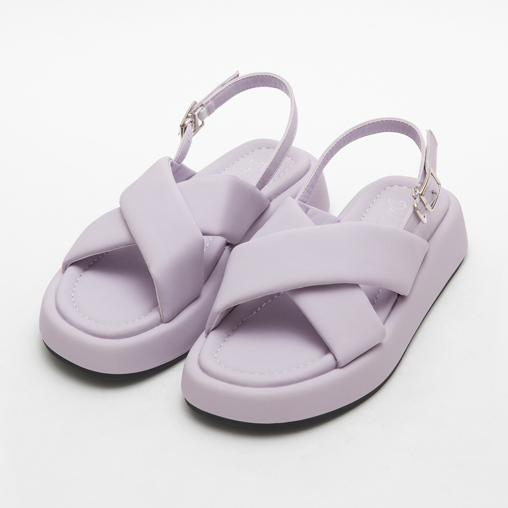 Pastel Wide Band Cross-Straps Soft Sandals 紫