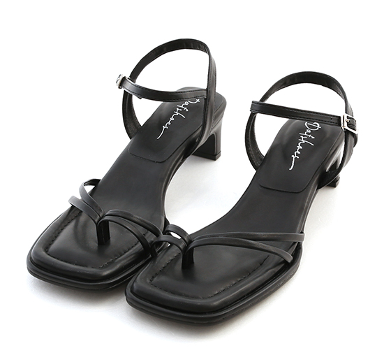 Puffy Cushioned Double-Strap Flat Heel Sandals Black