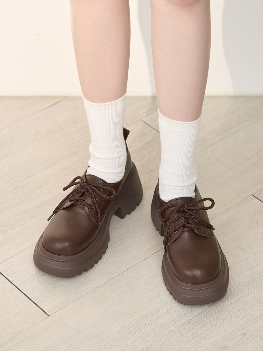 初戀系少女增高加厚底德比鞋 咖啡