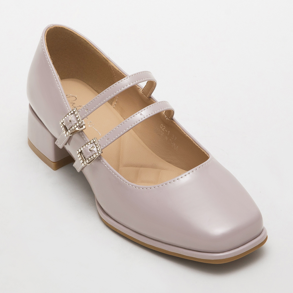 4D Cushioned Patent Double-Straps Mary Jane Shoes Lavender