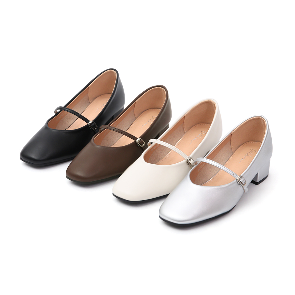 Elegant V-Cut Low Heel Mary Jane Shoes Silver