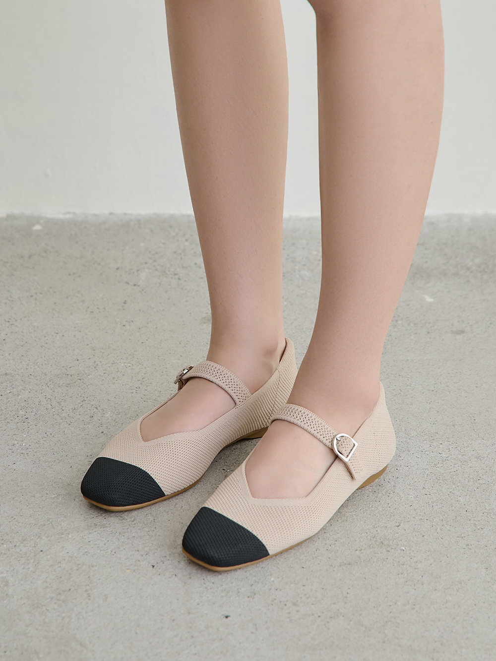 【3D零感雲織鞋】方頭瑪莉珍鞋 黑x米白