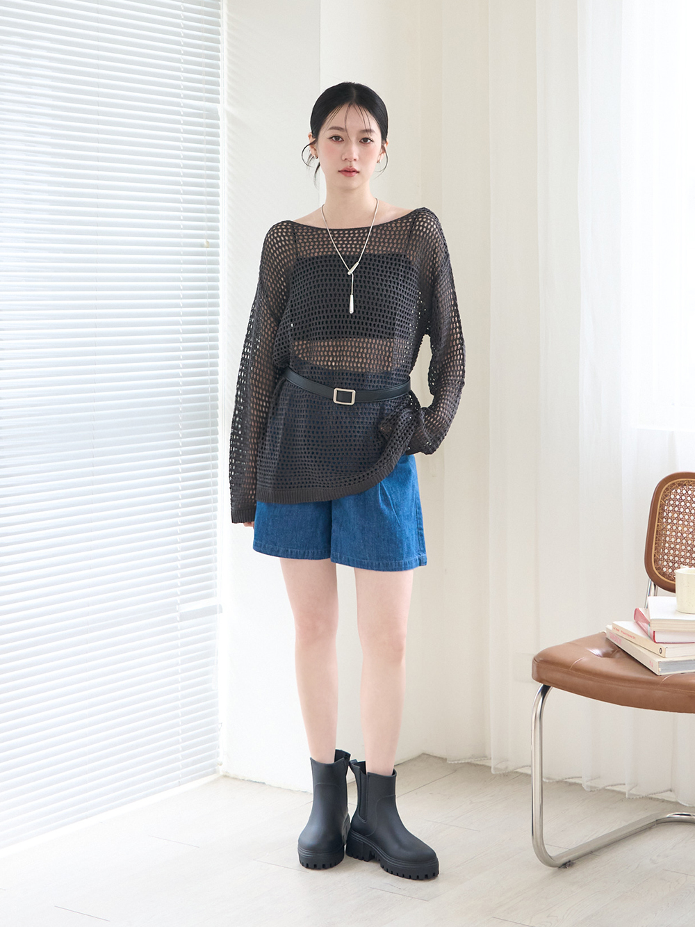 【機能鞋墊】鬆緊拼接內增高切爾西雨靴 黑色