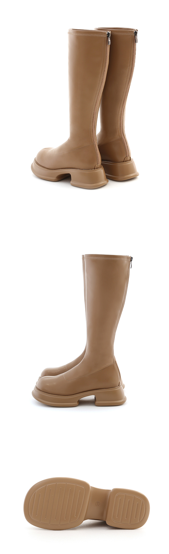 Plain Lightweight Thick Sole Slimming Tall Boots Beige