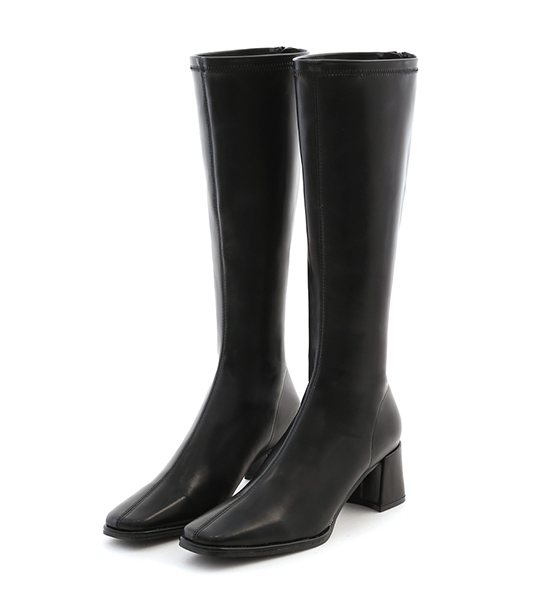 Plain Square Toe High-Heel Slimming Tall Boots Black