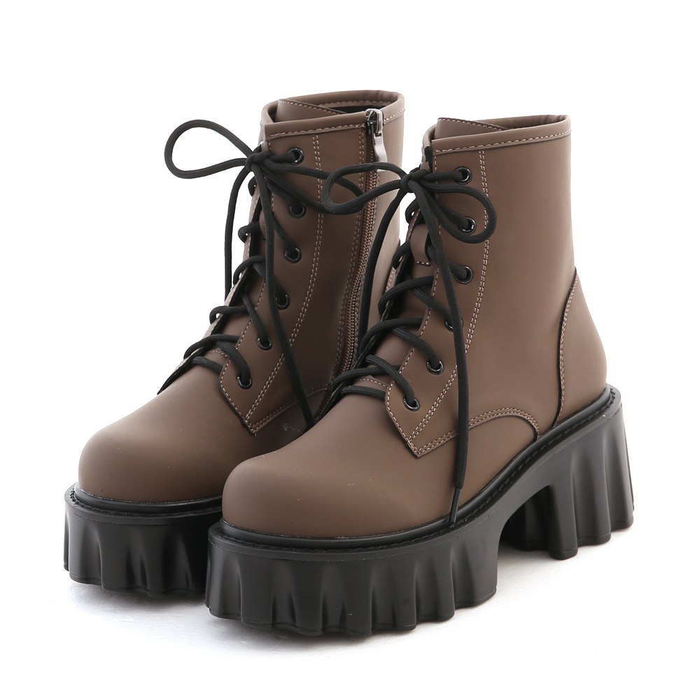 Zig-Zag Chunky Platform Lace-Up Boots Brown