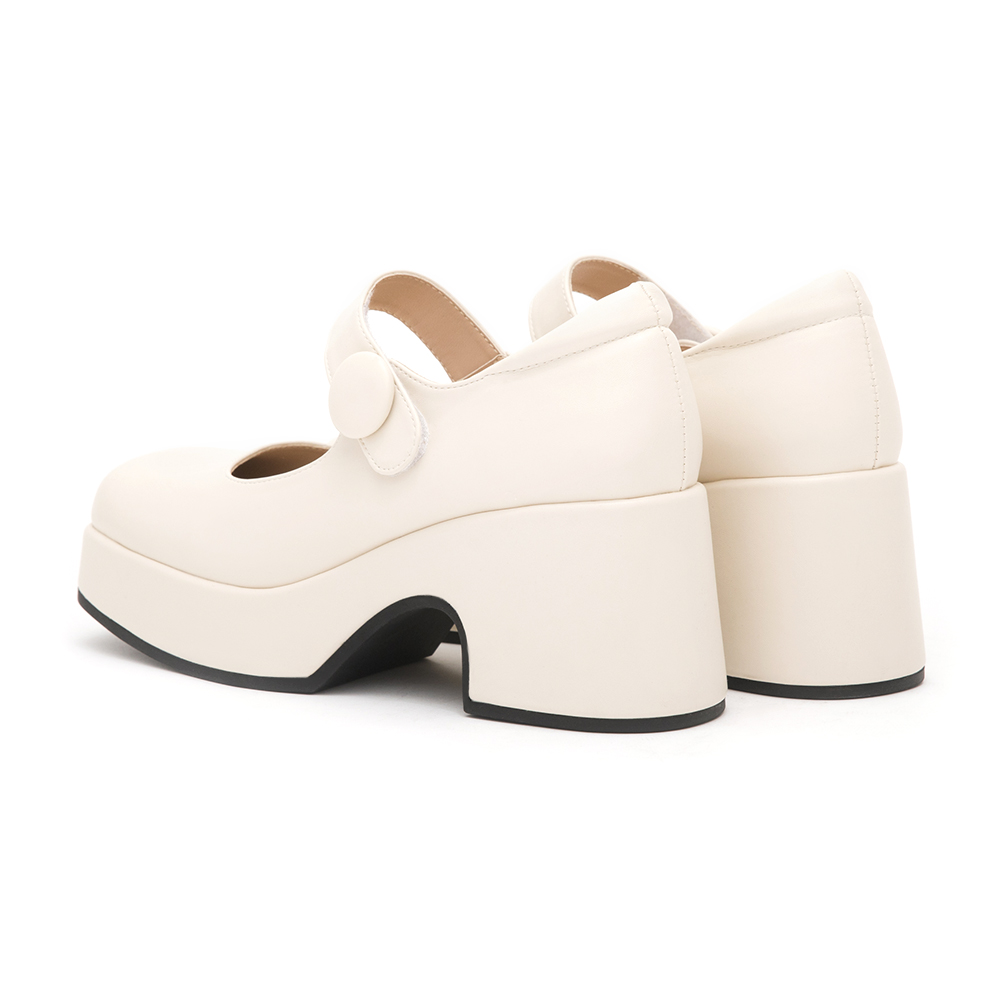 Square-Toe Thick-Soled Mary Jane Shoes Vanilla