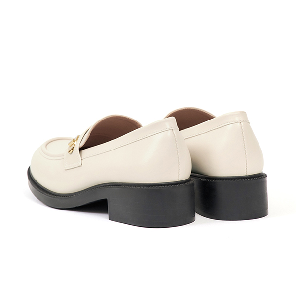 Gold Buckle Round-Toe Loafers Vanilla