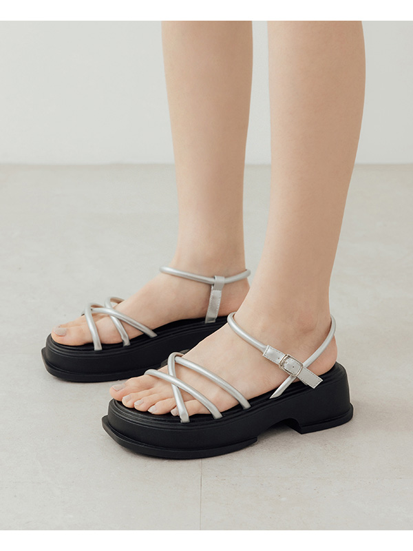 Cross-Strap Platform Sandals Silver