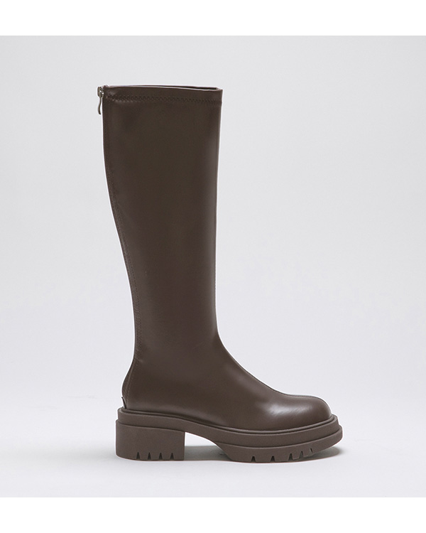 Plain Thick Sole Tall Boots Dark Brown