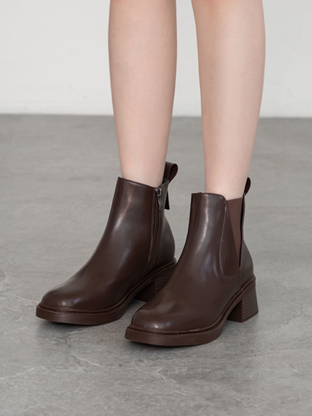 時髦指標方頭木紋跟切爾西短靴 咖啡