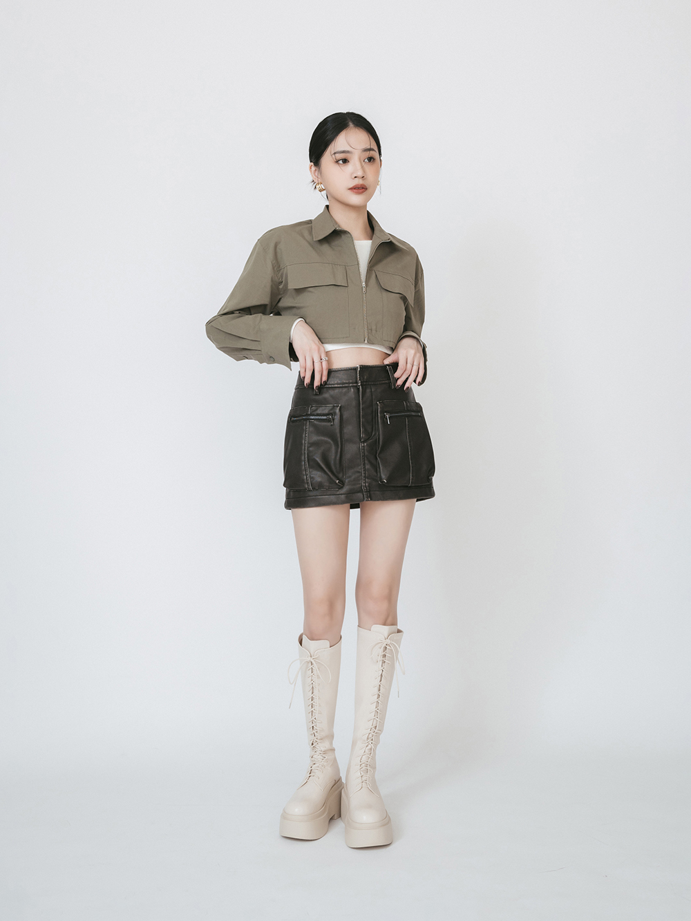 逆天長腿．Plus級加厚鬆糕底綁帶長靴 香草米