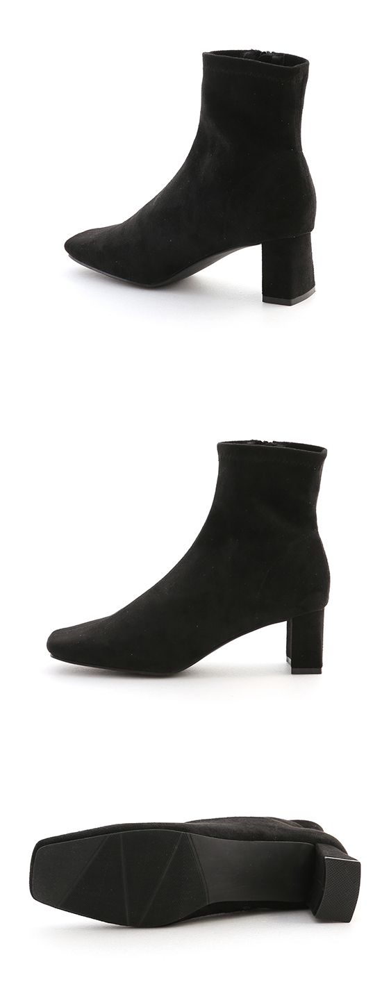 Plain Square Toe Mid-Heel Slimming Boots Textured black