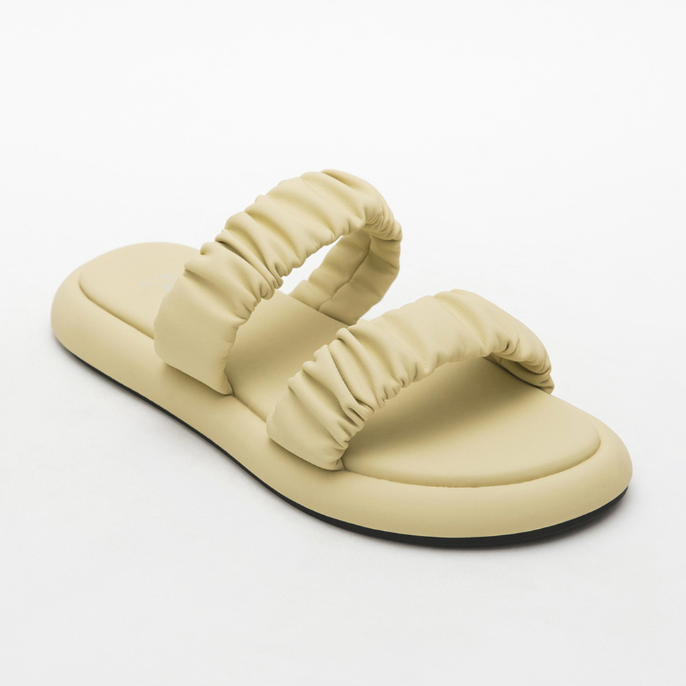 Dreamy Comfy Ruched Double Strap Sandals Yellow