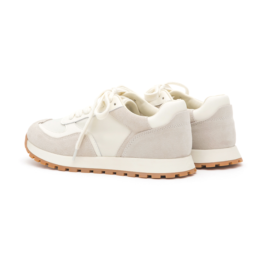 Leather-Spliced Casual Sneakers Beige