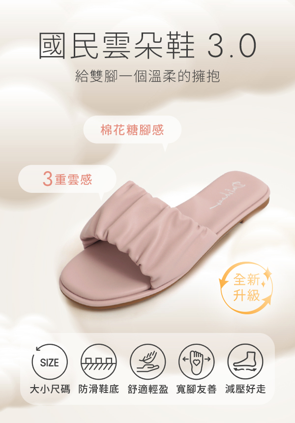 【國民雲朵鞋3.0】棉花糖雲朵抓皺拖鞋 薰衣紫