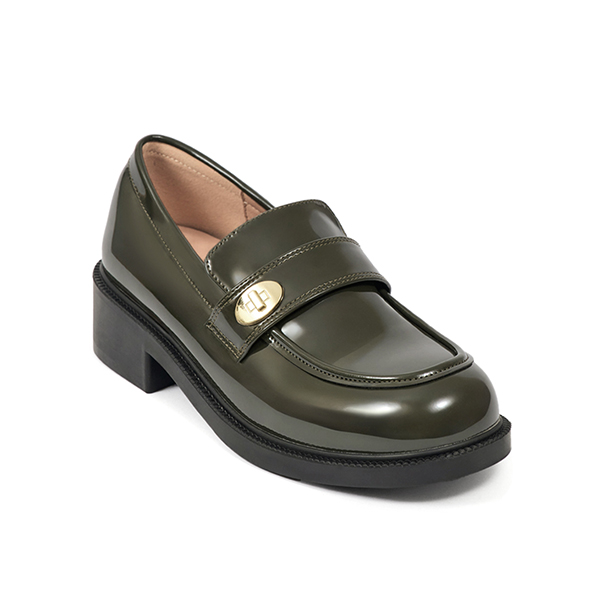 Gold Buckle Round-Toe Loafers Green