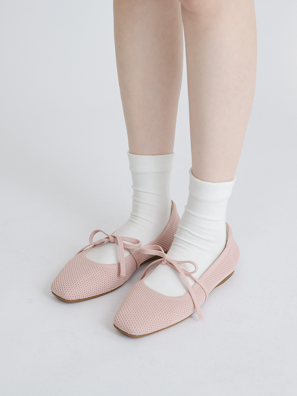 【3D零感雲織鞋】綁帶方頭瑪莉珍鞋 裸膚粉