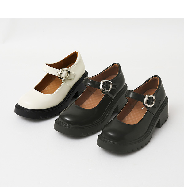 Metal Buckle Lightweight Thick Sole Mary Jane Shoes Black