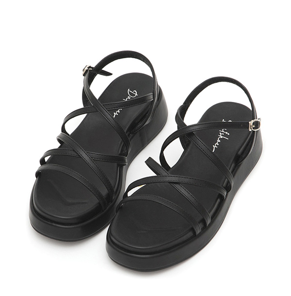 Cross-Strap Thick Sole Sandals Black