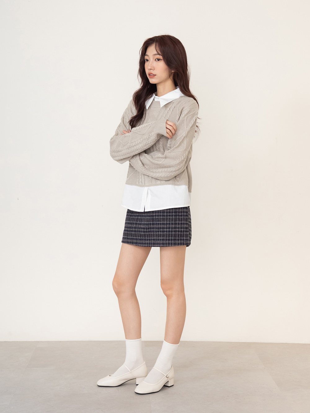 甜蜜蜜方頭氣質粗跟瑪莉珍鞋 米白色