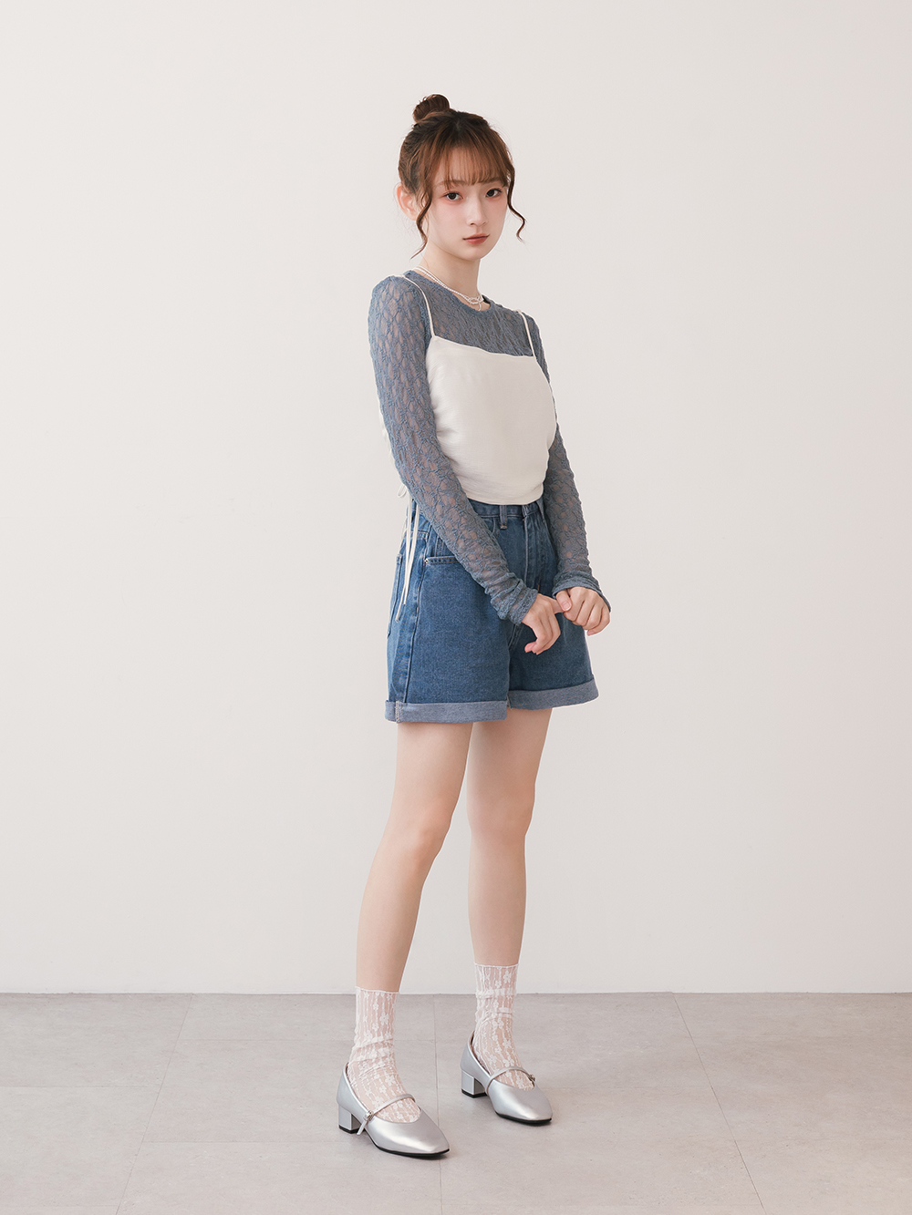 典雅少女V口低跟瑪莉珍鞋 銀