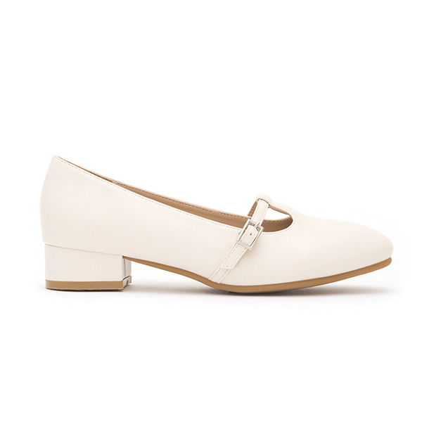 Round-Toe T-Strap Mary Jane Shoes Vanilla