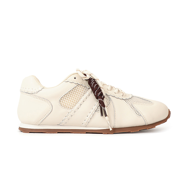 Colorblock Design Leather Sneakers Beige