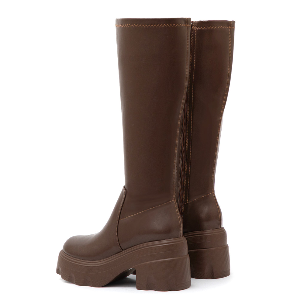 演唱會必備9.5cm輕量厚底瘦瘦長靴 咖啡色