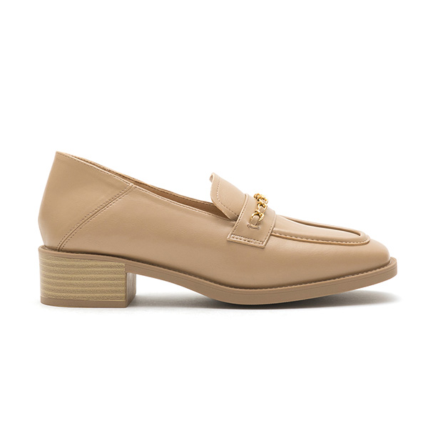 Metal Chain Square-Toe Loafers Beige