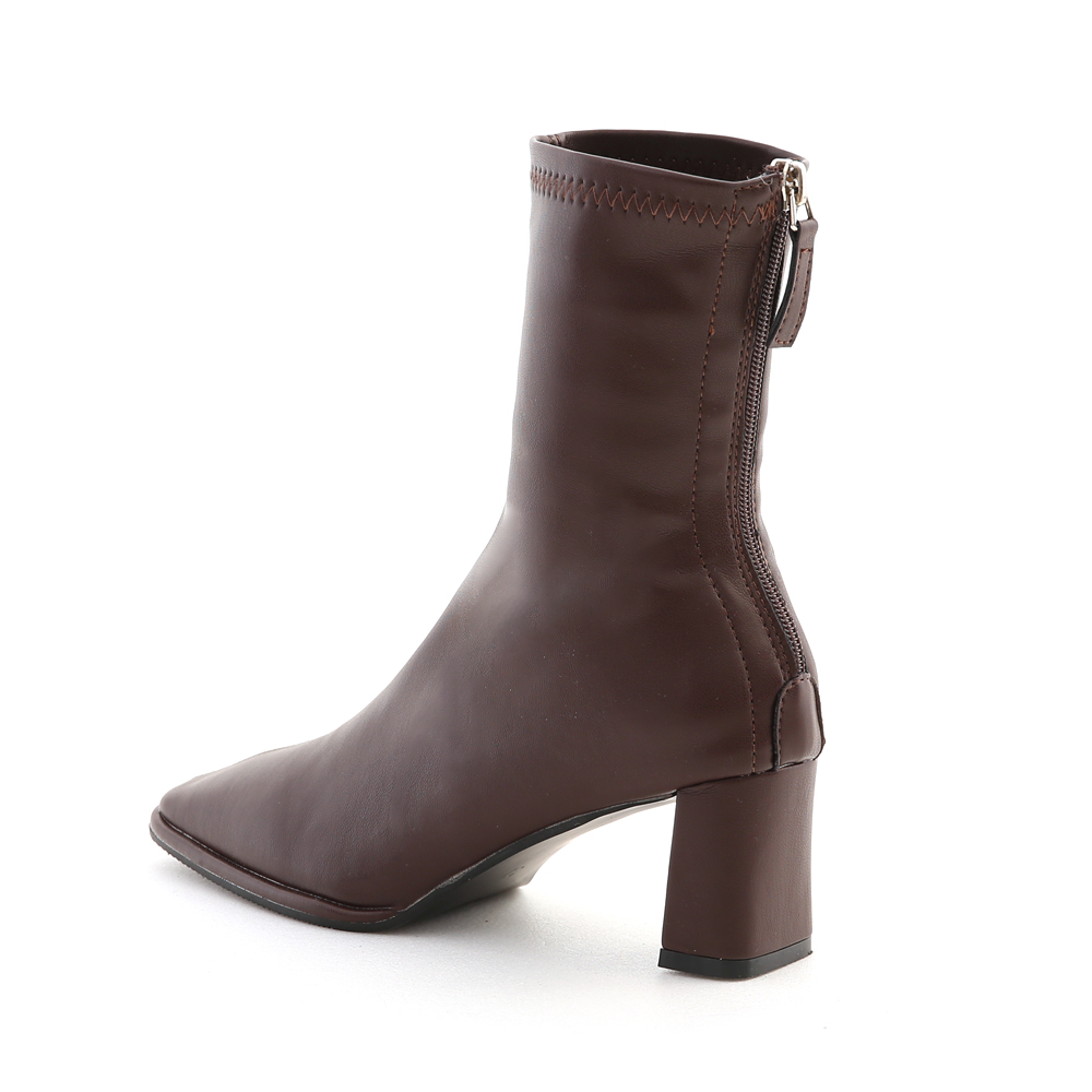 Soft Leather Plain High Heel Boots Dark Brown