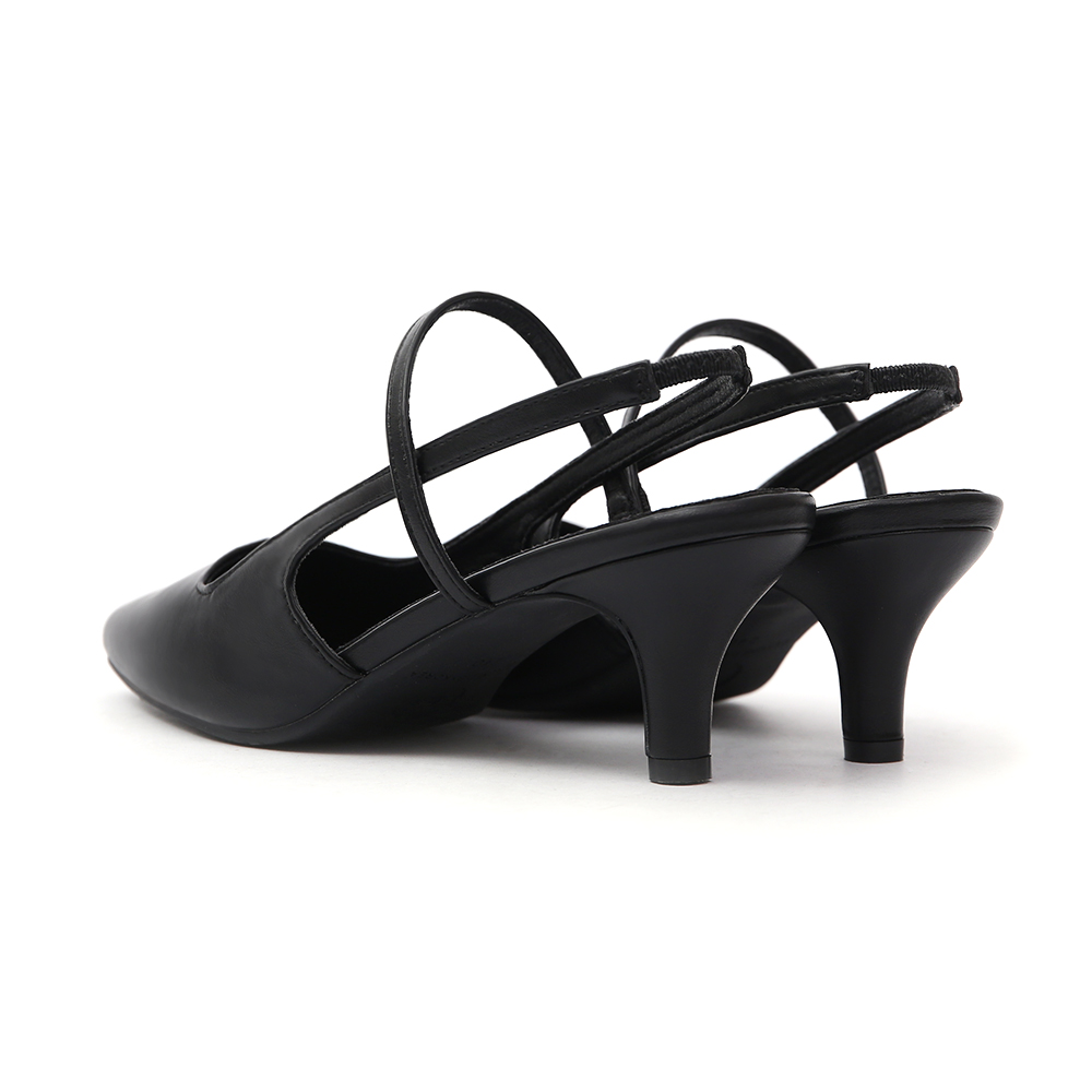 Pointed-Toe Low Heel Slingback Pumps Black