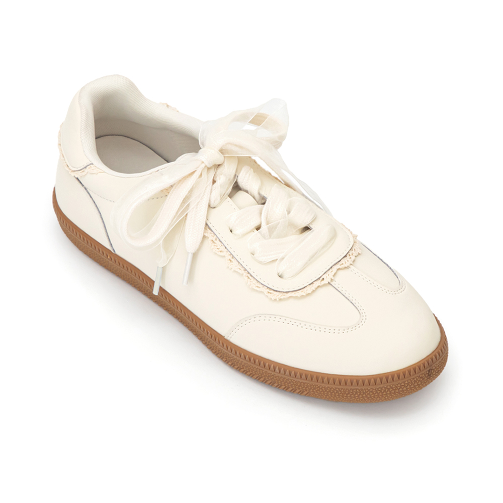 【Disney】愛麗絲蕾絲花邊真皮德訓鞋 香草米