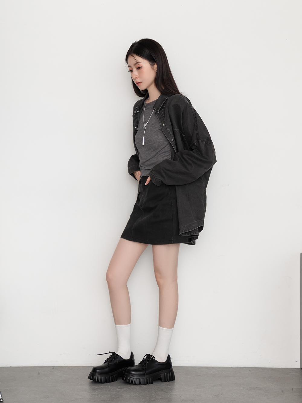 摩登少女.輕量鋸齒底綁帶德比鞋 時尚黑