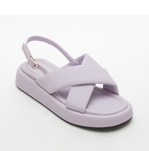 Pastel Wide Band Cross-Straps Soft Sandals 紫