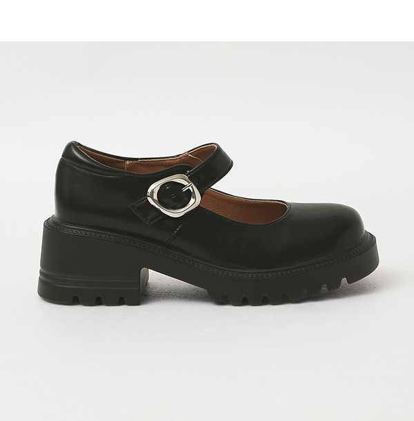 Metal Buckle Lightweight Thick Sole Mary Jane Shoes Black