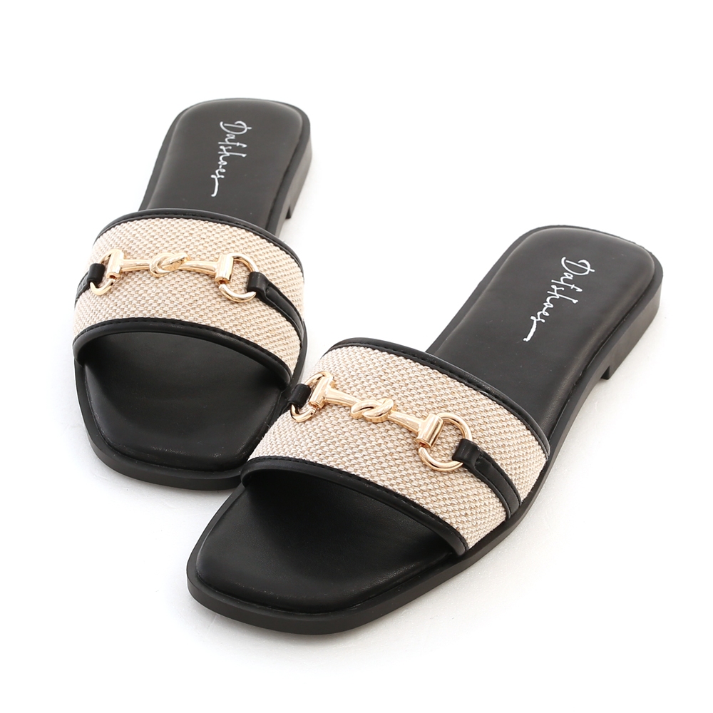 Horsebit Braided Flat Sandals Black