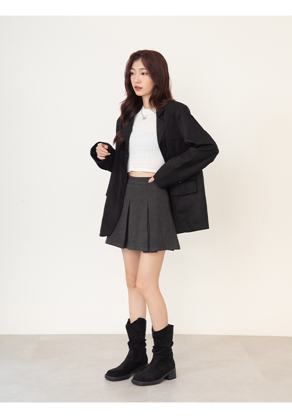 嬉皮小V口抓皺西部堆堆靴 黑色