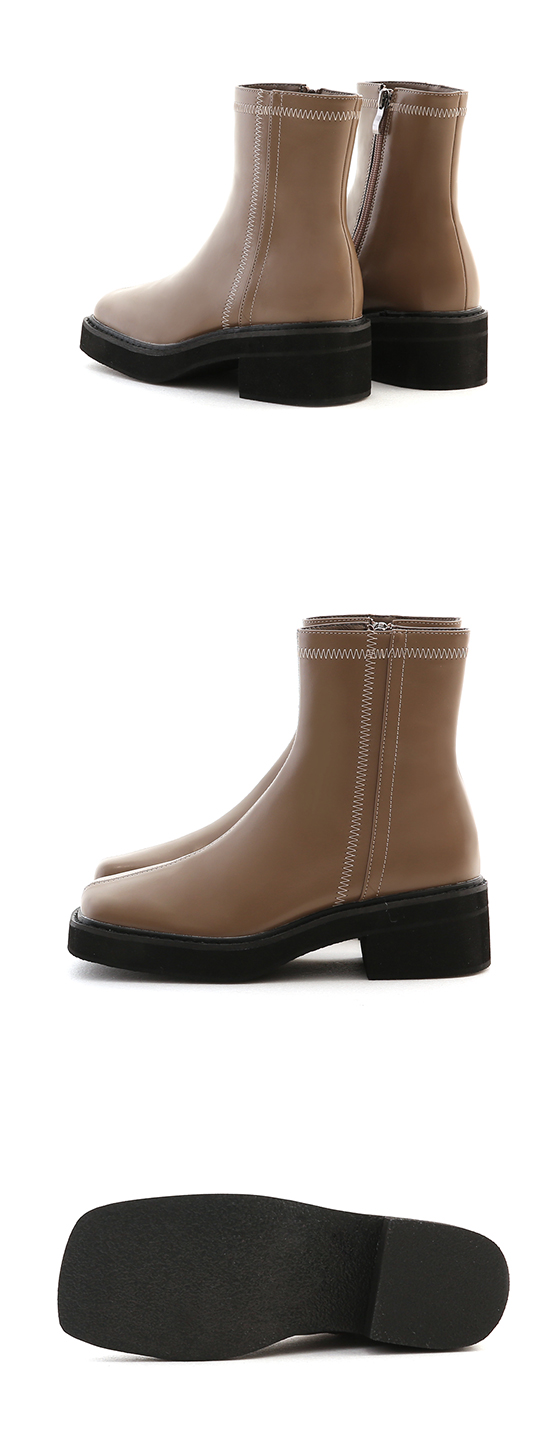 Stitched Square Toe Thick-Sole Ankle Boots Mocha grey